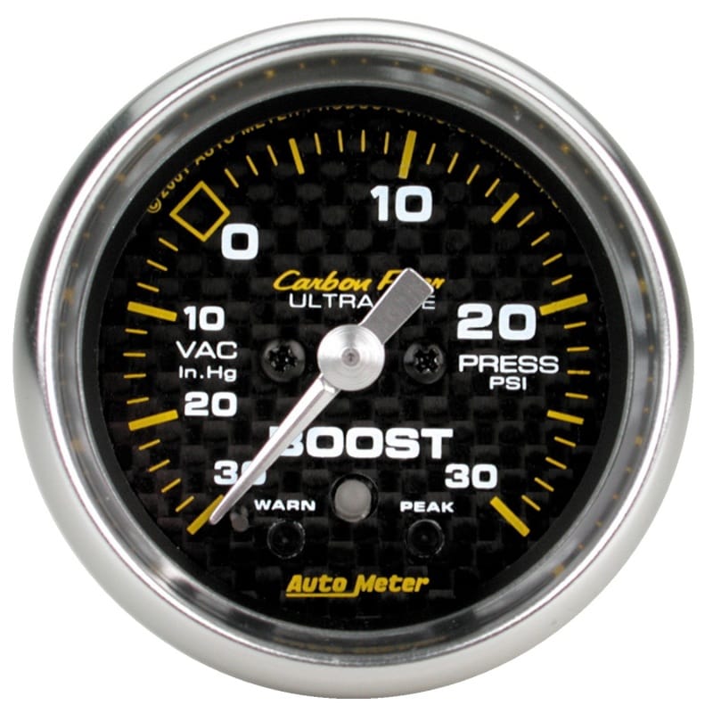 AutoMeter — GAUGE, VAC/BOOST, 2 1/16", 30INHG-30PSI, STEPPER MOTOR W/ PK & WRN, CARBON FIBER