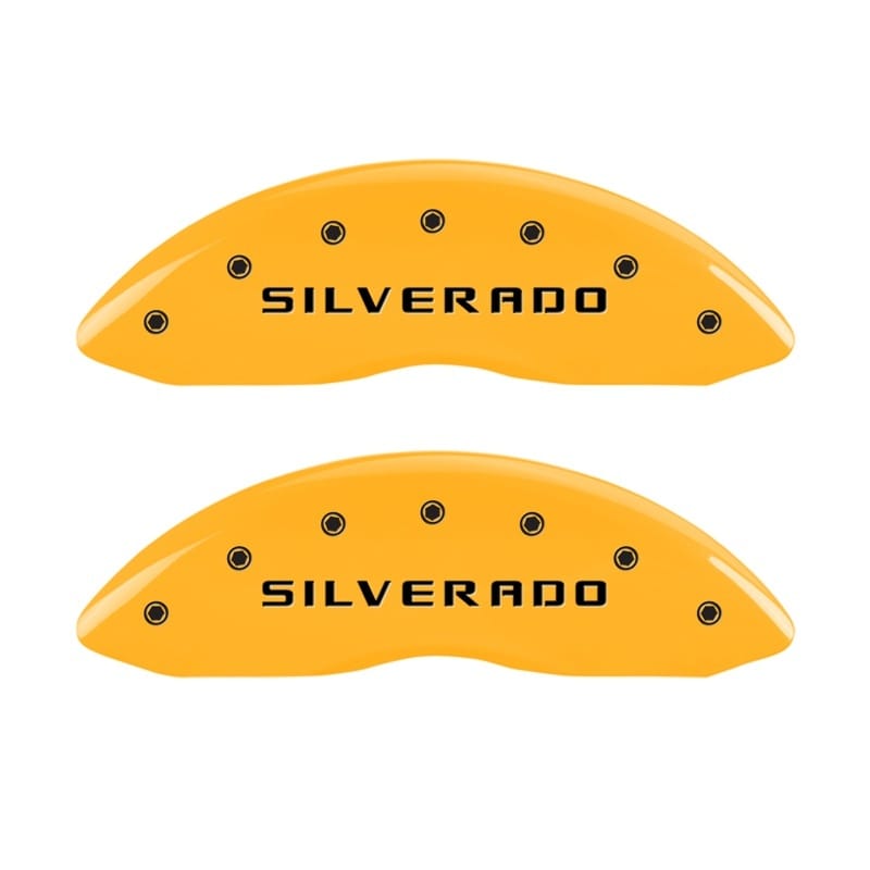 MGP — Set Of 2 Caliper Covers, Engraved Rear: Silverado Yellow Powder Coat Finish, Sil