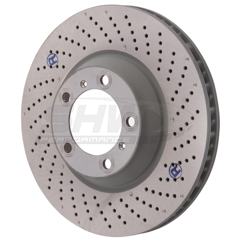 SHW Performance — SHW 09-13 Porsche 911 Turbo w/Center Lock w/o Ceramic Brake Right Frt Drill-Dimp Rotor (99735140602)