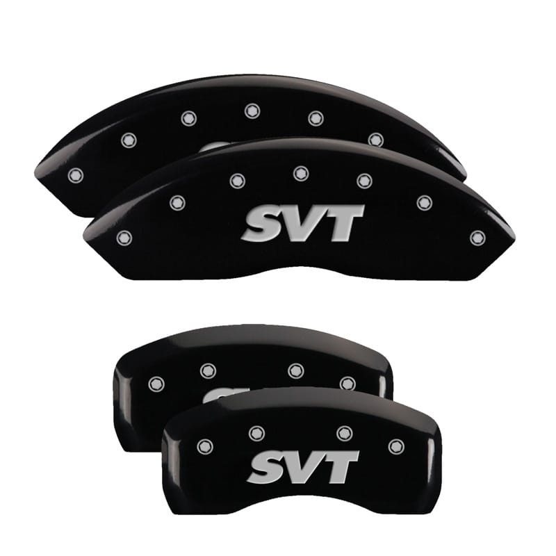 MGP — Set of 4 caliper covers, Engraved Front and Rear: SVT, Black powder coat finish,