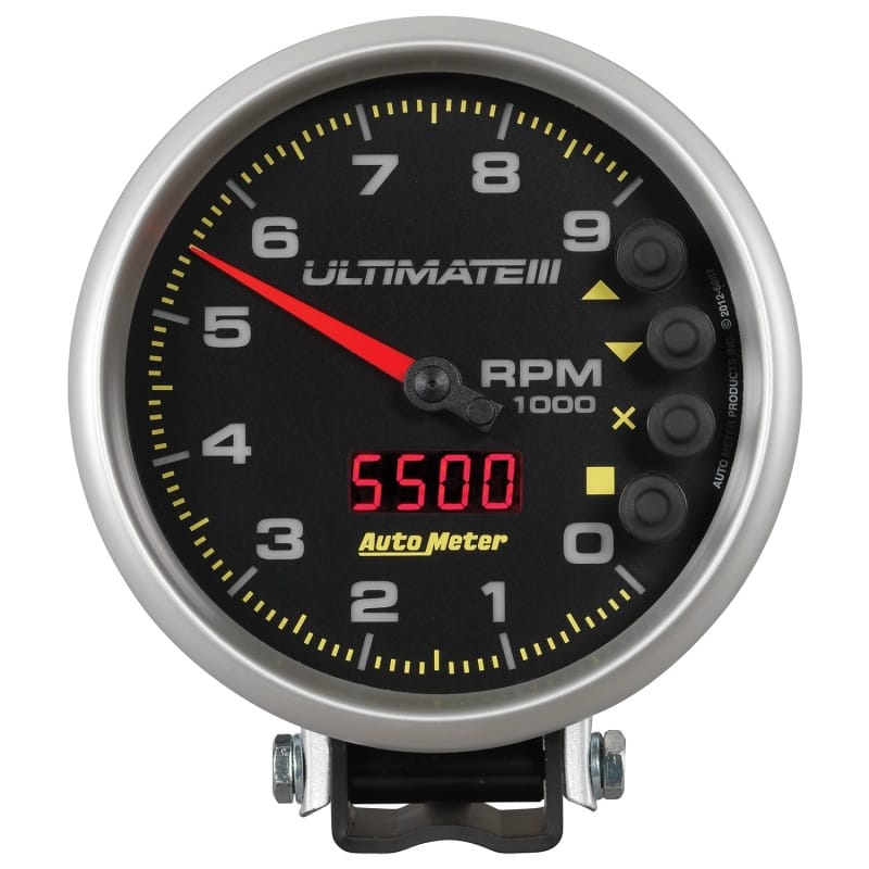 AutoMeter — GAUGE, TACH, 5" , 9K RPM, PEDESTAL, DATALOGGING, ULTIMATE III PLAYBACK, BLACK