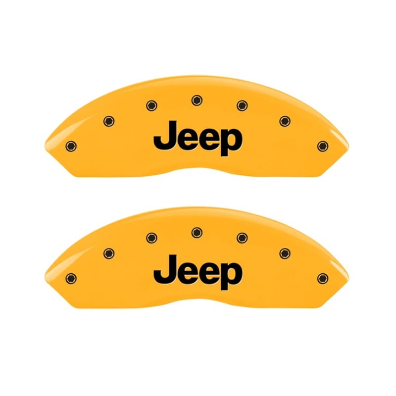 MGP — Set Of 2 Caliper Covers, Engraved Rear: JEEP Yellow Powder Coat Finish, Silver C