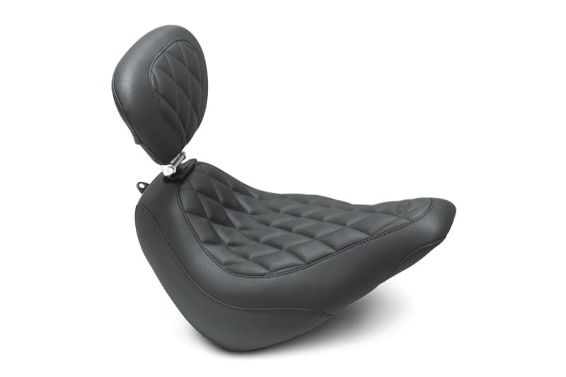 Mustang Motorcycle — Mustang 18-21 Harley Softail Slim Wide Tripper Solo Seat w/Driver Backrest Diamond Stitch - Black