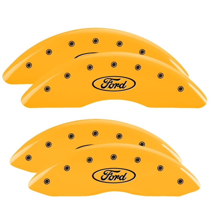 MGP — Set of 4 caliper covers, Engraved Front and Rear: Oval logo/Ford, Yellow powder 
