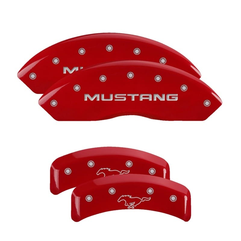 MGP — Set of 4 caliper covers, Engraved Front: Mustang - Engraved Rear: Pony, Red powd