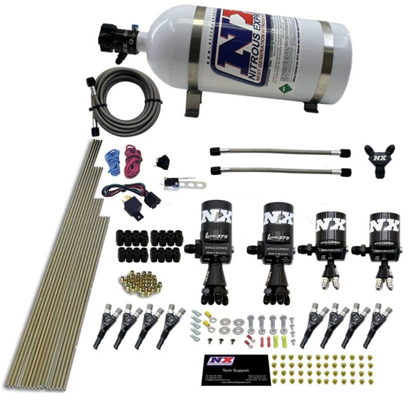 Nitrous Express — 8 CYL SHARK DIRECT PORT, 4 SOLENOIDS, WITH 10LB BOTTLE (200-600HP JETTING)
Nitrous Oxide Injection System Kit