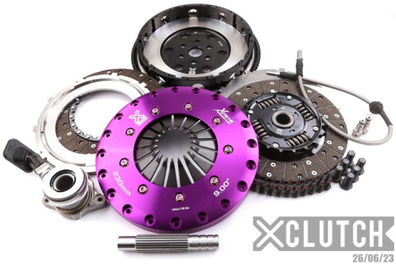 XCLUTCH — Clutch Kit Inc Chromoly Flywheel + HRB; 9" Twin Sprung Organic Clutch Discs