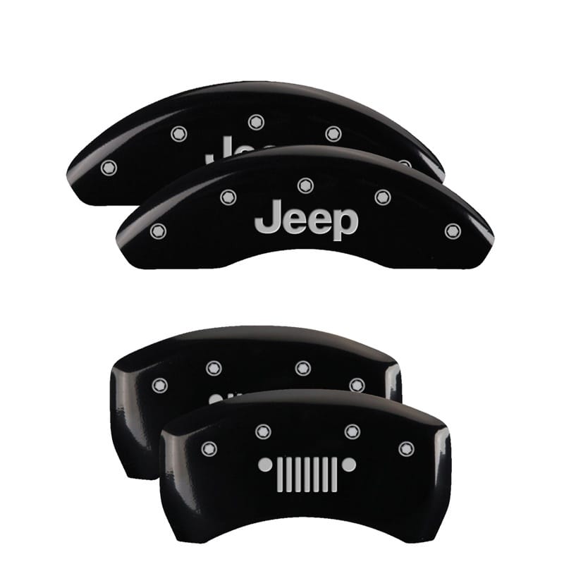 MGP — Set of 4 caliper covers, Engraved Front: JEEP - Engraved Rear: JEEP Grill logo, 