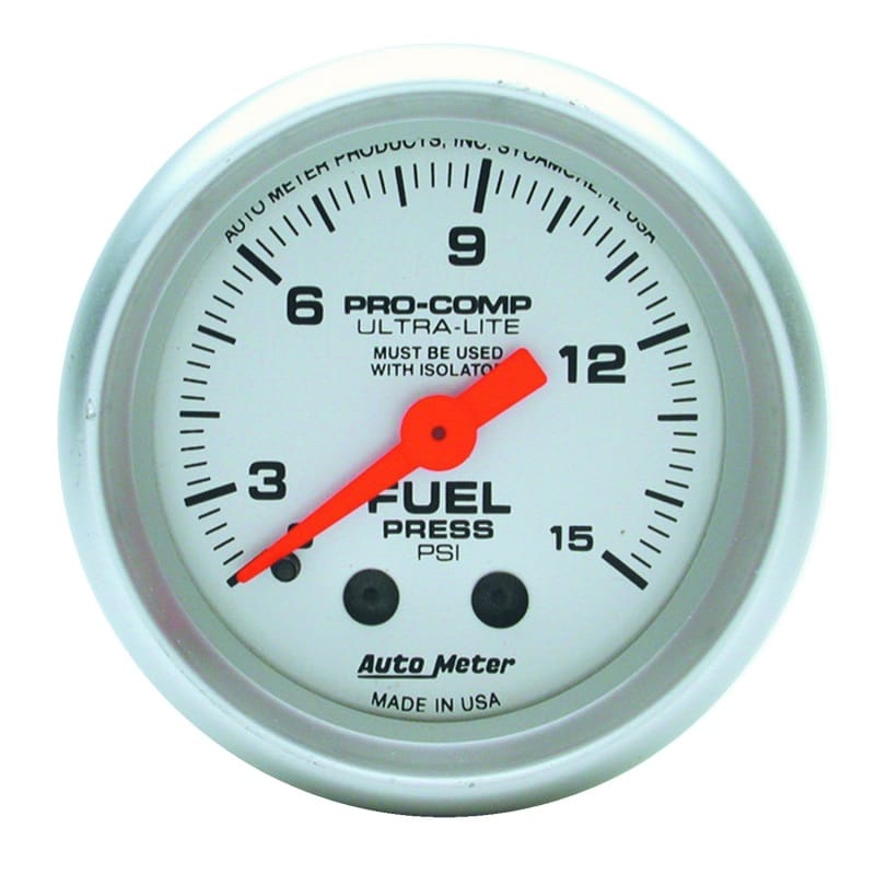 AutoMeter — GAUGE, FUEL PRESSURE, 2 1/16", 15PSI, MECHANICAL, ULTRA-LITE