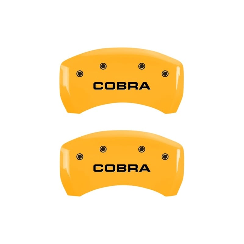 MGP — Set Of 2 Caliper Covers, Engraved Rear: COBRA Yellow Powder Coat Finish, Silver 