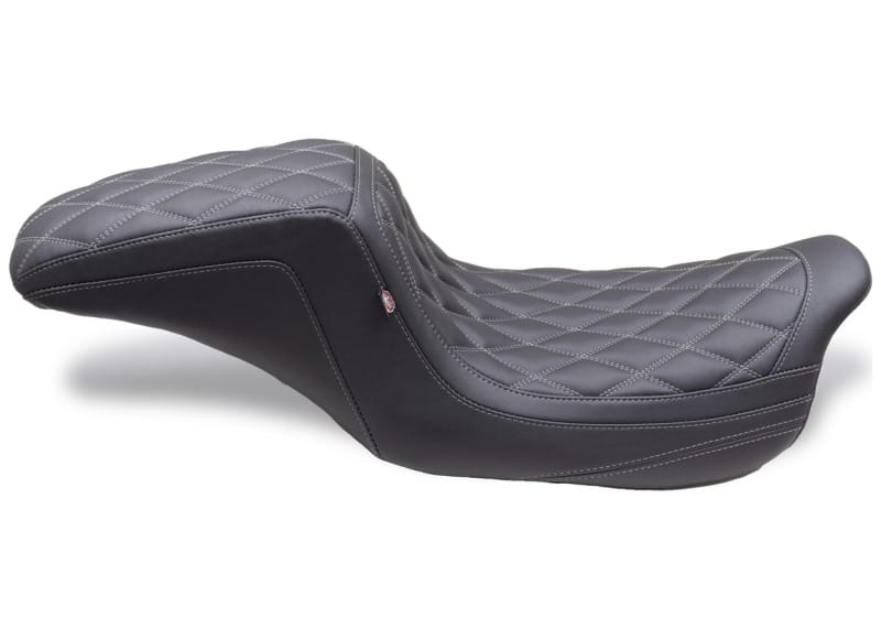 Mustang Motorcycle — Mustang 08-24 HD FL Touring Double Diamond Squareback 1PC Seat - Black w/ Grey Stitching