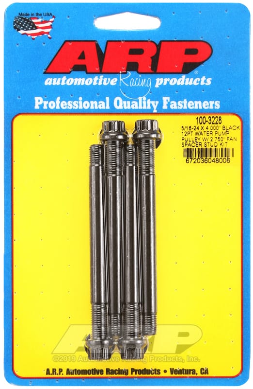 ARP — ARP 5/16-24 X 4.000 black 12pt water pump pulley w/ 2.750in fan spacer stud kit
