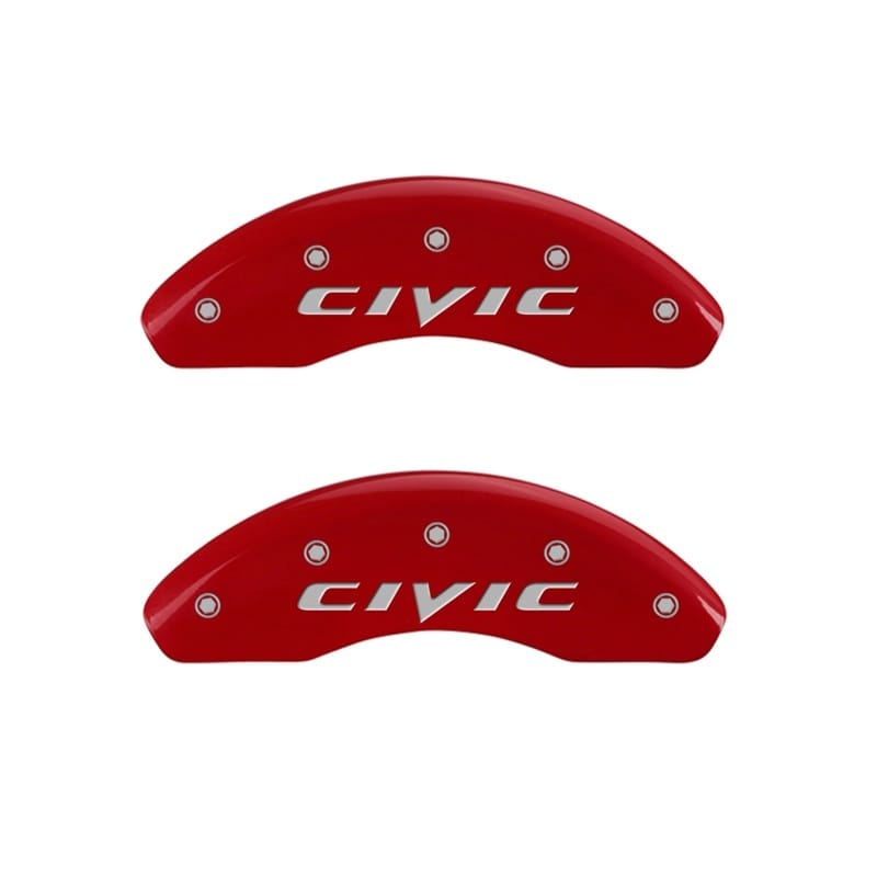 MGP — Set Of 2 Caliper Covers, Engraved Rear: CIVIC (2015) Red Powder Coat Finish, Sil