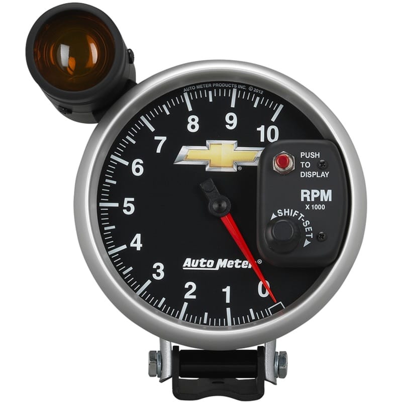 AutoMeter — GAUGE, TACH, 5", 10K RPM, PEDESTAL W/ EXT. SHIFT-LITE, CHEVY GOLD BOWTIE