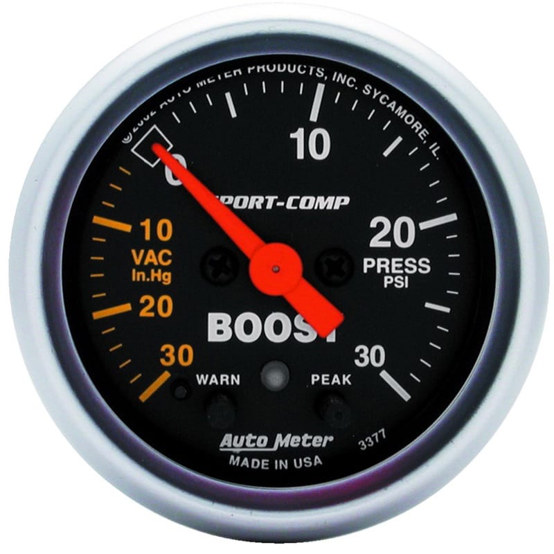 AutoMeter — GAUGE, VAC/BOOST, 2 1/16", 30INHG-30PSI, STEPPER MOTOR W/PEAK & WARN, SPORT-COMP