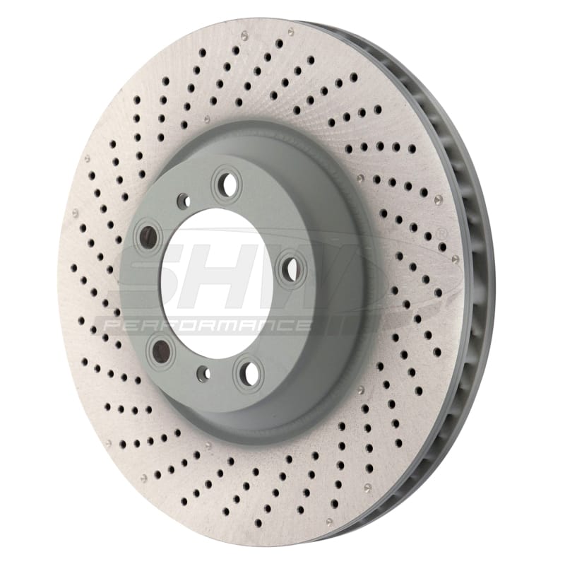 SHW Performance — SHW 07-13 Porsche 911 Turbo 3.8L w/o Ceramics Left Front Drilled-Dimple MB Brake Rotor (99735140501)
