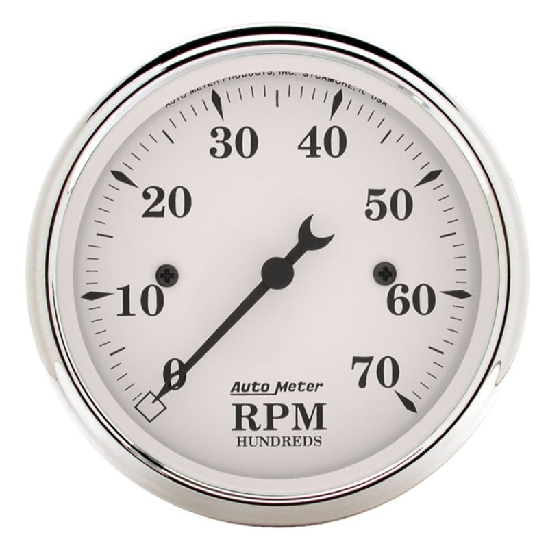 AutoMeter — GAUGE, TACHOMETER, 3 1/8" , 7K RPM, IN-DASH, OLD TYME WHITE