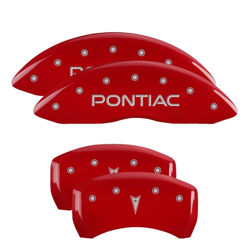 MGP — Set of 4 caliper covers, Engraved Front: Pontiac - Engraved Rear: Arrow, Red pow
