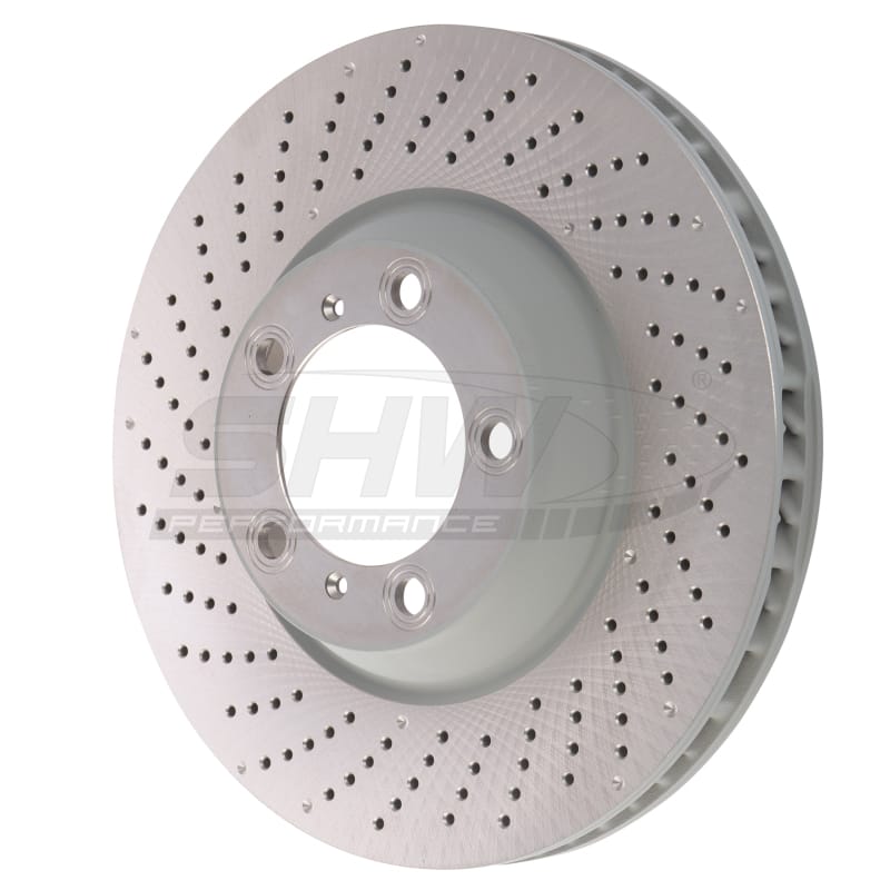SHW Performance — SHW 09-13 Porsche 911 Turbo w/Center Lock w/o Ceramics Left Front Drill-Dimp MB Rotor (99735140502)