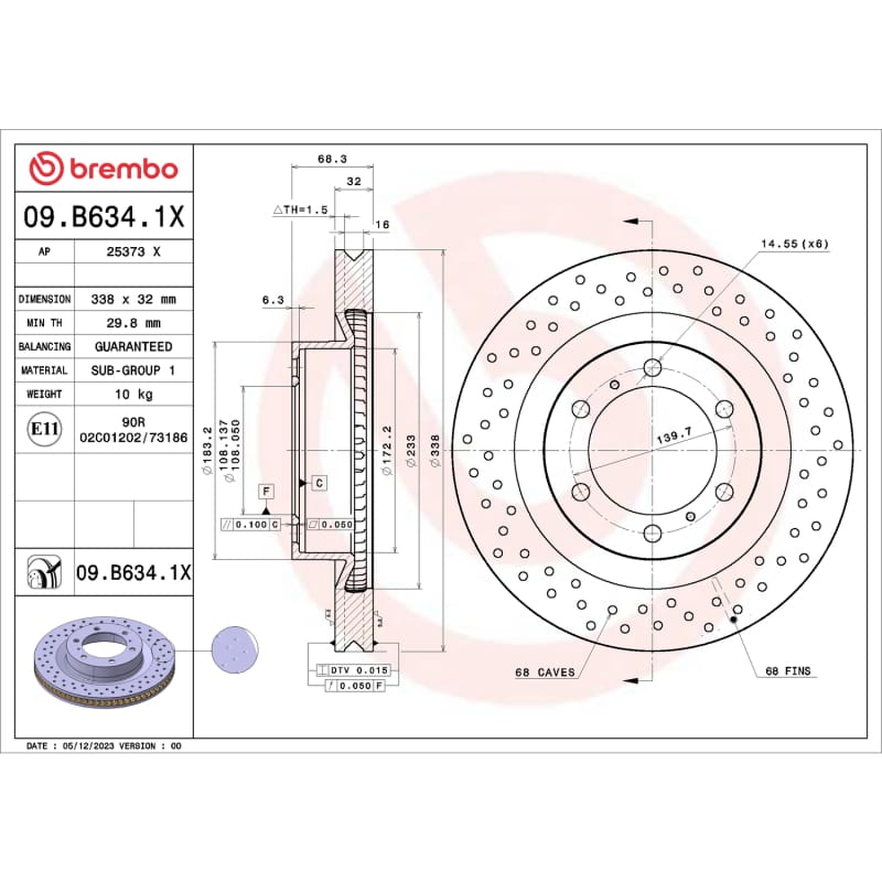 Brembo OE — Brembo 10-20 Lexus GX460 / 10-20 Toyota 4Runner Drilled Xtra Brake Disc - Front