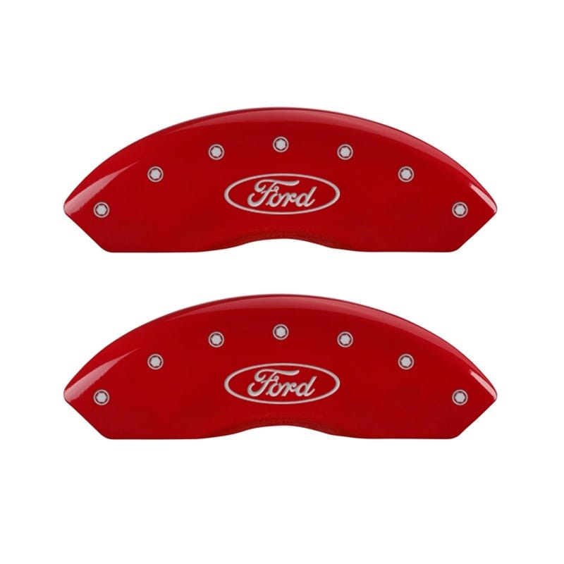 MGP — Set Of 2 Caliper Covers, Engraved Front: Ford Oval Logo Red Powder Coat Finish, 