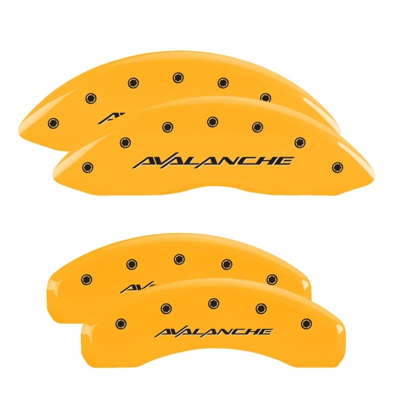 MGP — Set of 4 caliper covers, Engraved Front and Rear: Avalanche, Yellow powder coat 