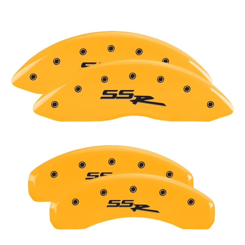 MGP — Set of 4 caliper covers, Engraved Front and Rear: SSR , Yellow powder coat finis