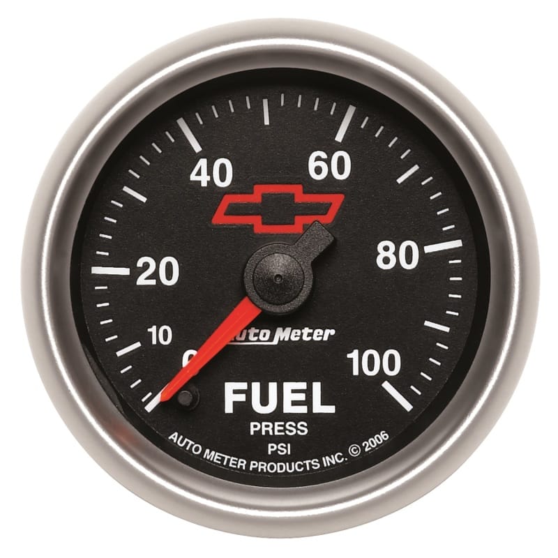 AutoMeter — GAGE, FUEL PRSSURE, 2 1/16", 100PSI, DIGTL STPPR MTR, CHEVY RED BOWTIE, BLACK
