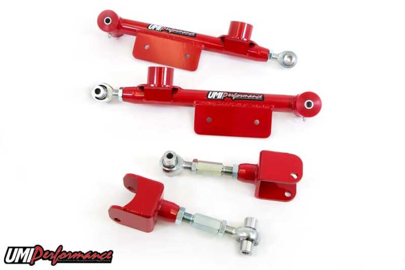 UMI Performance — UMI adjustable upper & lower control arms: bolt-on, poly bushings, 1-hr install.