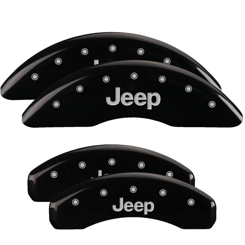 MGP — Set of 4 caliper covers, Engraved Front and Rear: JEEP, Black powder coat finish