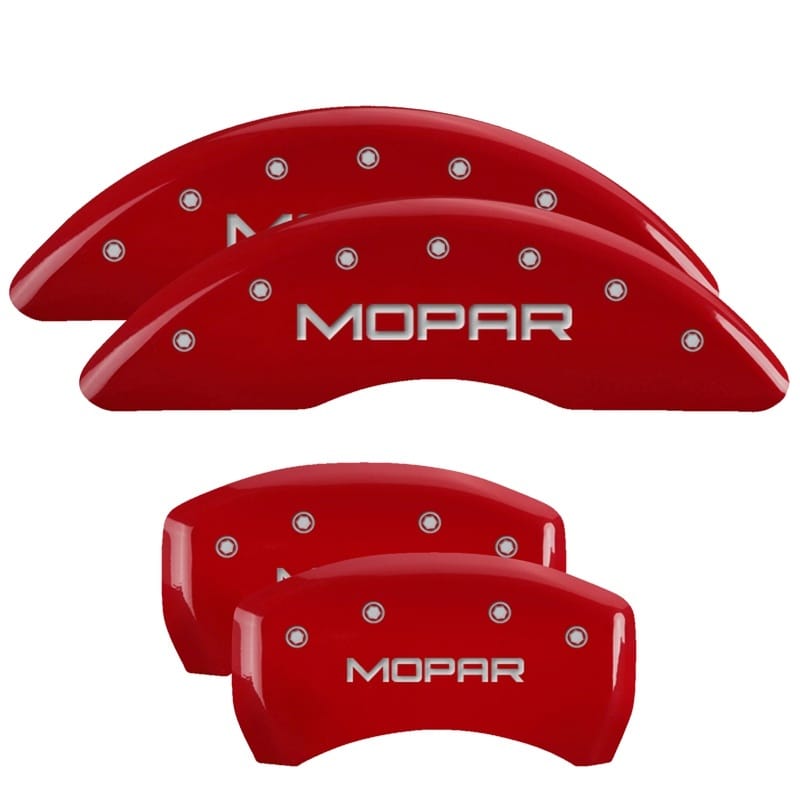 MGP — Set of 4 caliper covers, Engraved Front and Rear: MOPAR, Red powder coat finish,