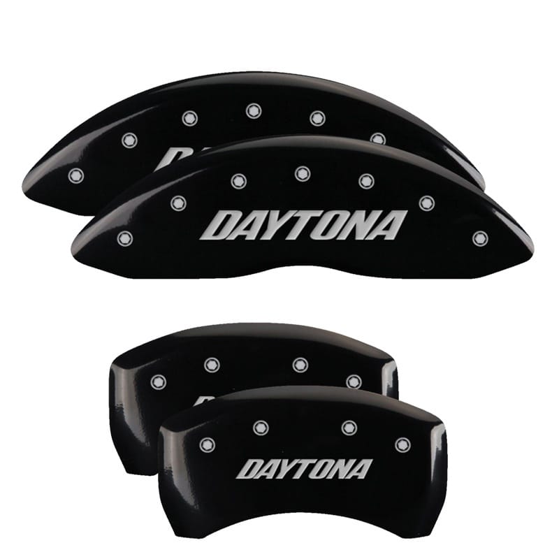 MGP — Set of 4 caliper covers, Engraved Front and Rear: Daytona, Black powder coat fin
