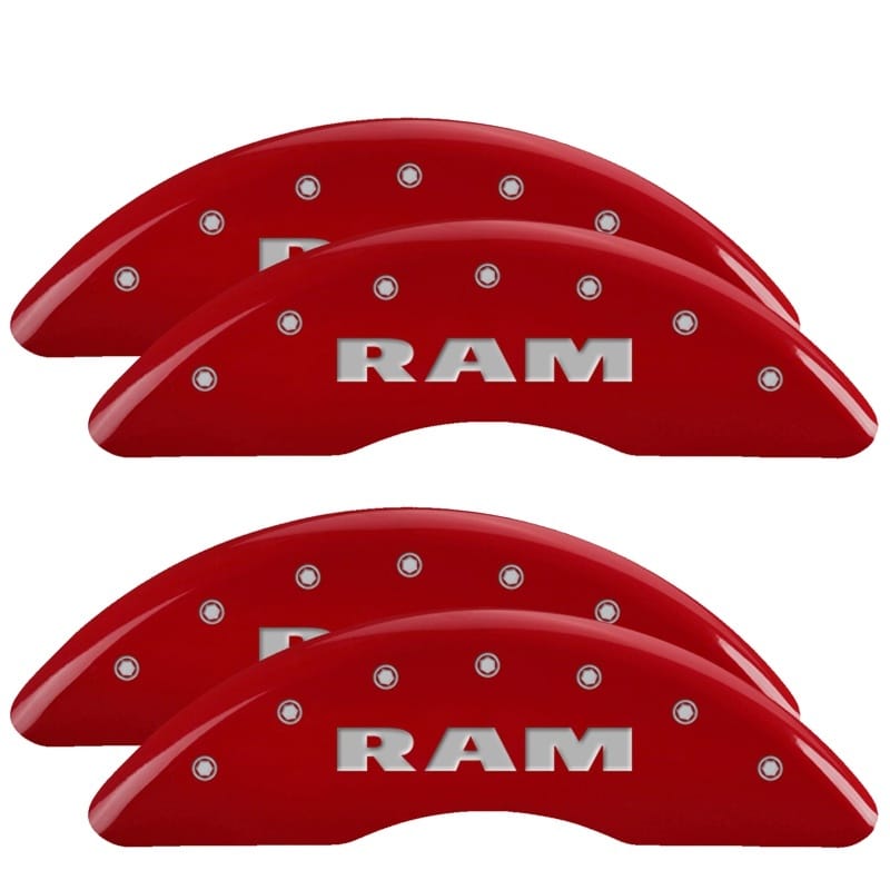 MGP — Set of 4 caliper covers, Engraved Front and Rear: RAM, Red powder coat finish, s