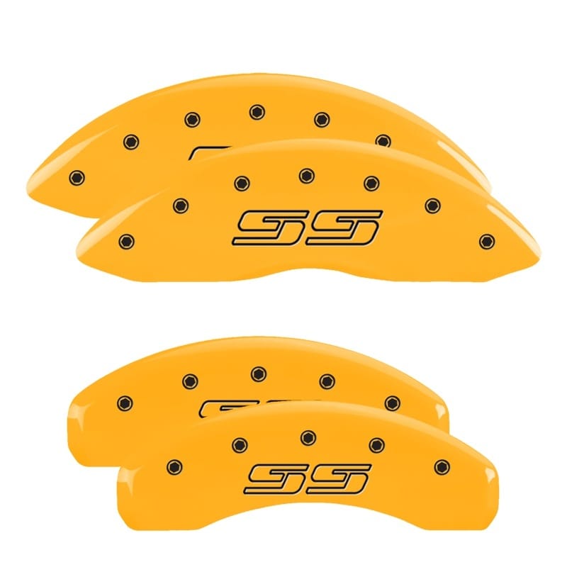 MGP — Set of 4 caliper covers, Engraved Front and Rear: Avalanche style/SS, Yellow pow