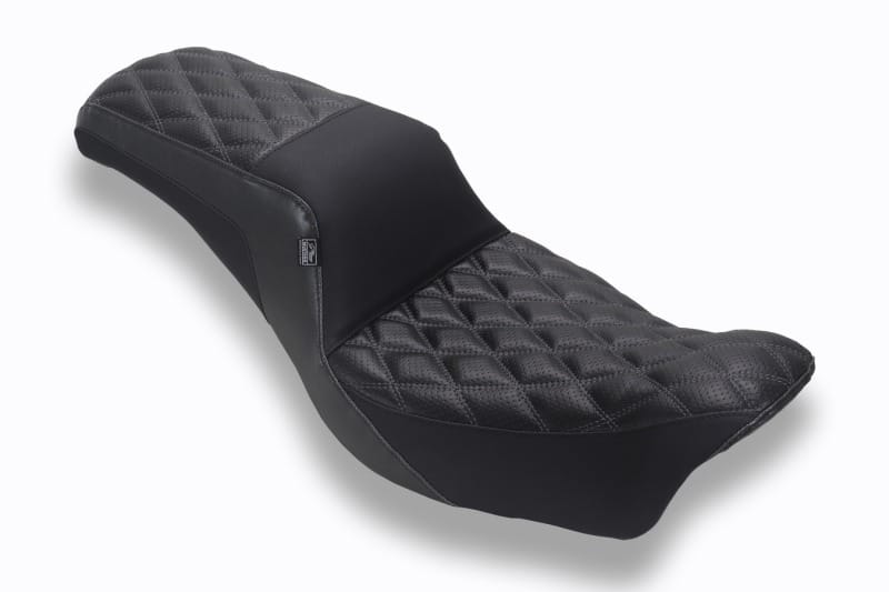 Mustang Motorcycle — Mustang 06-17 HD Dble Diamond Squareback One-Piece, 2 Up Dyna Black w/Gunmetal Thread