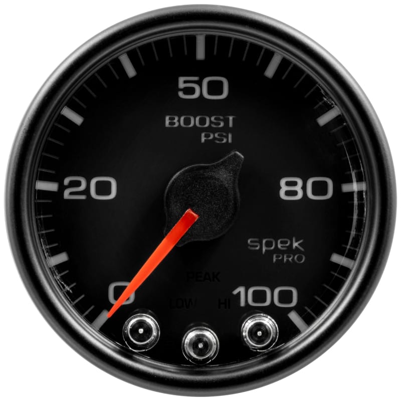 AutoMeter — GAUGE, BOOST, 2 1/16", 100PSI, STEPPER MOTOR W/PEAK & WARN, BLK/BLK, SPEK-PRO