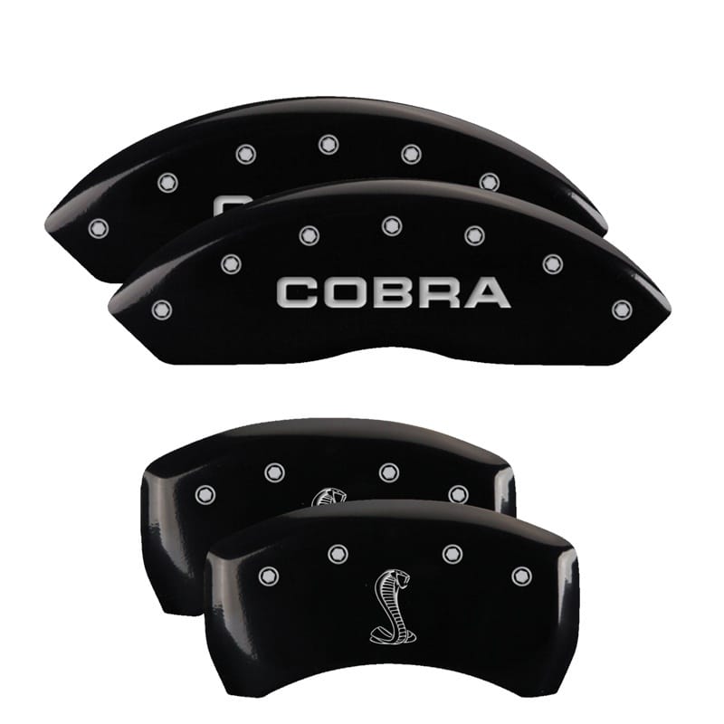 MGP — Set of 4 caliper covers, Engraved Front: Cobra - Engraved Rear: Snake, Black pow
