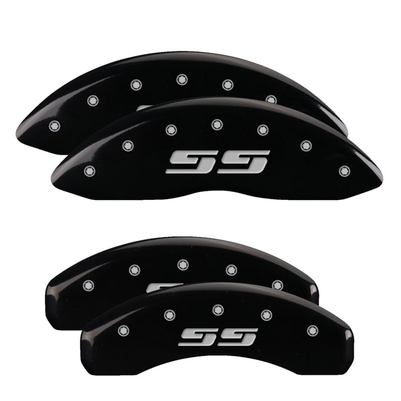 MGP — Set of 4 caliper covers, Engraved Front and Rear: Silverado style/SS, Black powd