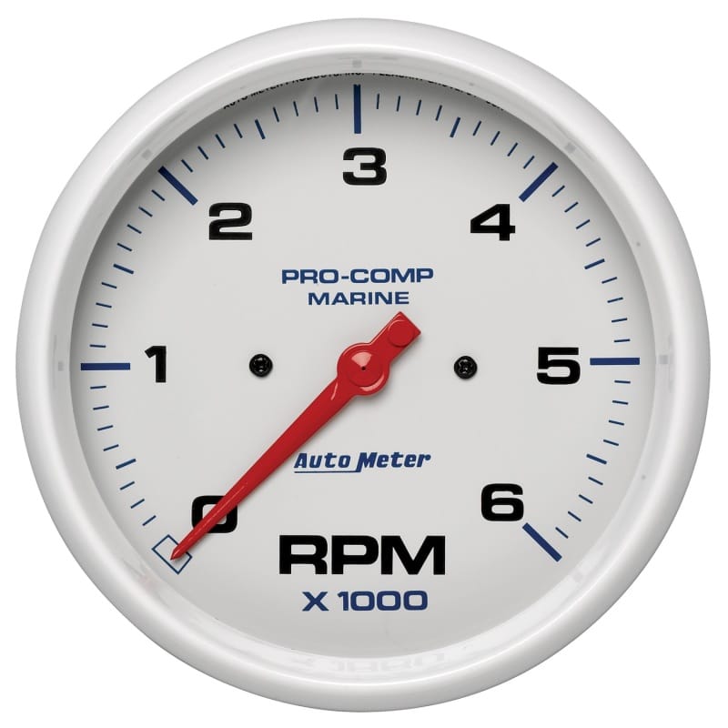 AutoMeter — GAUGE, TACHOMETER, 5" , 6K RPM, MARINE WHITE