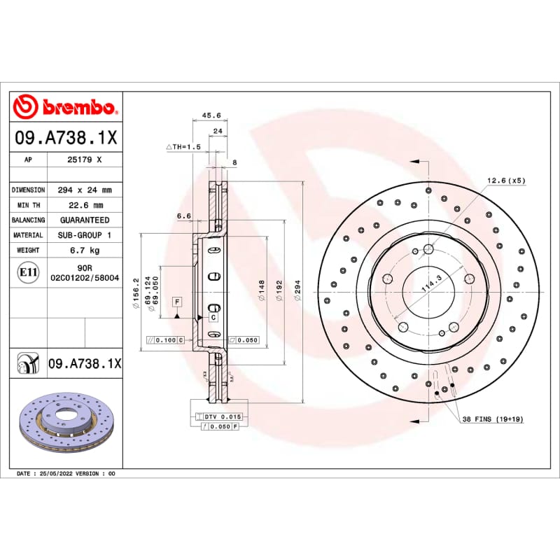 Brembo OE — Brembo OE 09-15 Mitsubishi Lancer/04-06 Outlander Drilled Xtra Brake Disc - Front