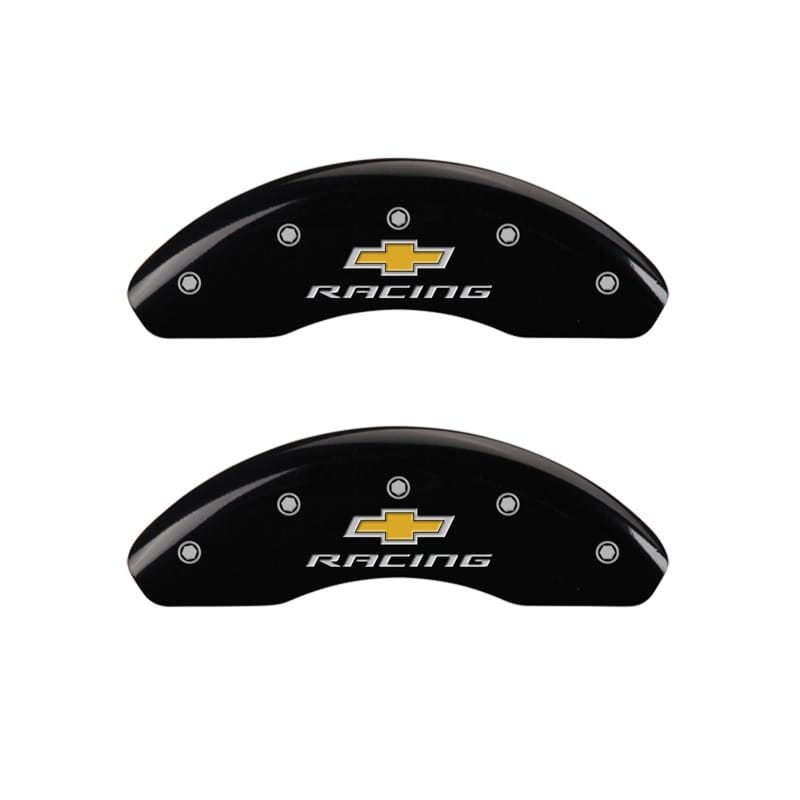 MGP — Set Of 2 Caliper Covers, Engraved Rear: Chevy Racing Black Powder Coat Finish