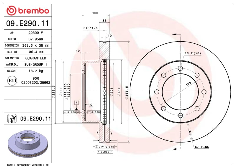 Brembo OE — Brembo OE 18-22 Ford F-250 Super Duty/13-15 F-350 Super Duty UV Coated Brake Disc - Front