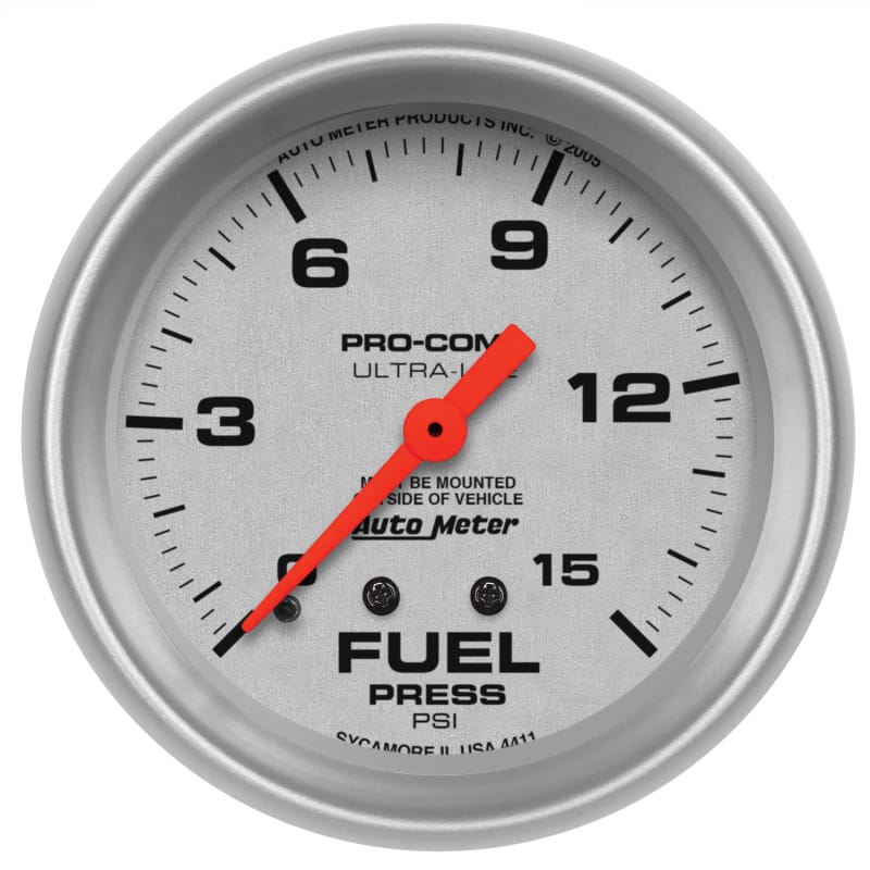 AutoMeter — GAUGE, FUEL PRESSURE, 2 5/8" , 15PSI, MECHANICAL, ULTRA-LITE
