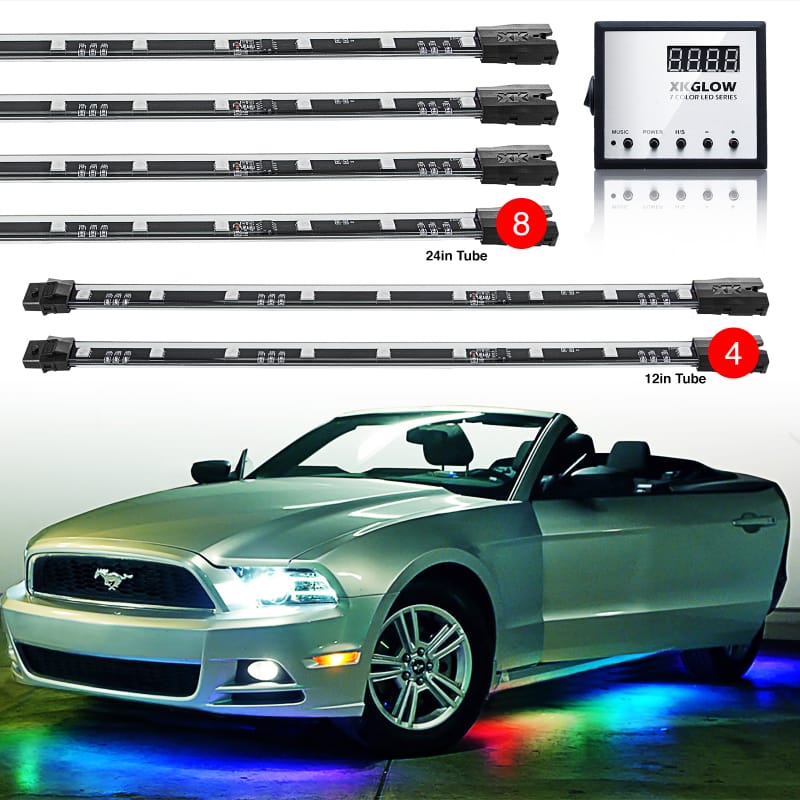 XKGLOW — XK Glow 3 Million Color XKGLOW LED Accent Light Car/Truck Kit 8x24In + 4x12In Tubes
