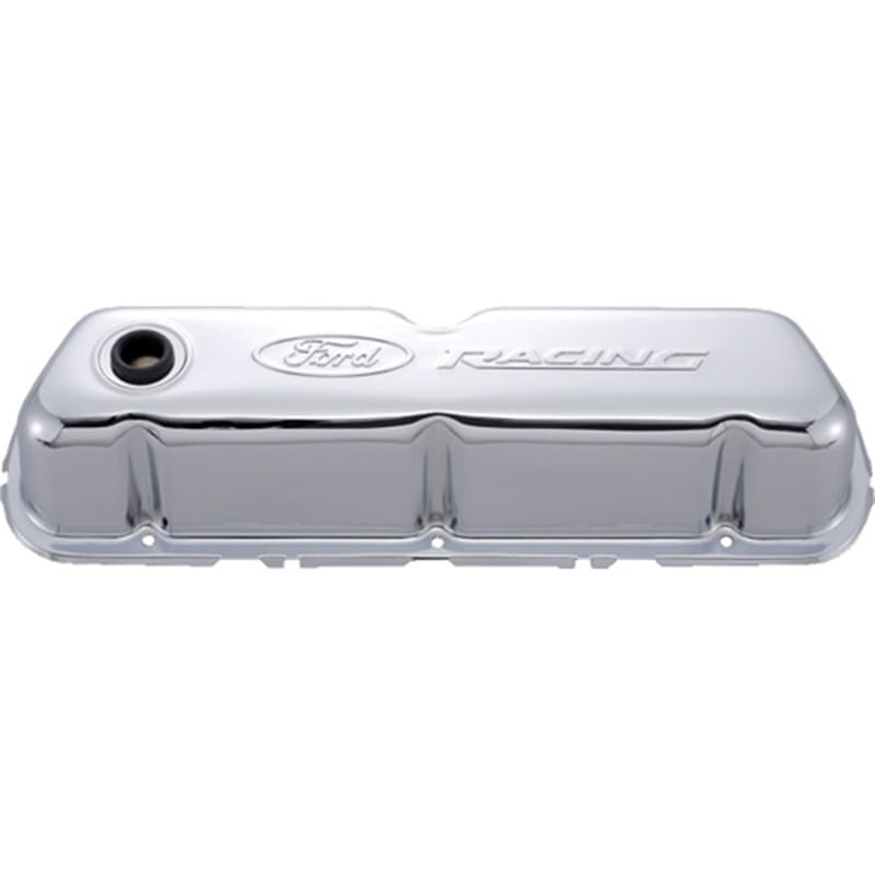 Ford Racing — Ford Racing Embossed Logo Stamped Steel Valve Covers Chrome
Valve Cover