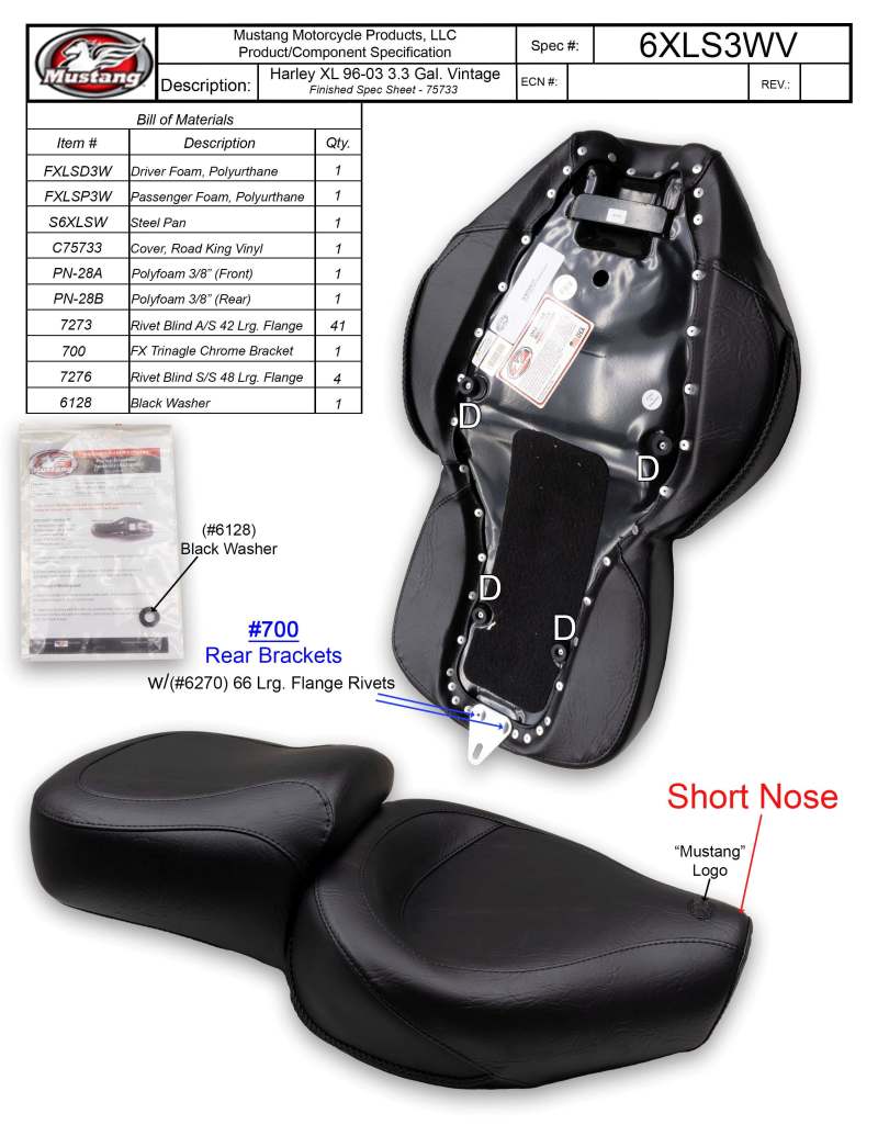 Mustang Motorcycle — One-Piece Sport Touring, Front Width: 14" Rear Width: 11"