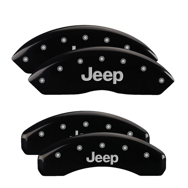 MGP — Set of 4 caliper covers, Engraved Front and Rear: JEEP, Black powder coat finish
