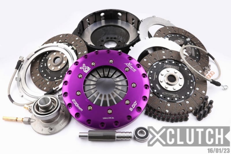 XCLUTCH — Clutch Kit Inc Chromoly Flywheel + HRB; 9" Triple Solid Organic Clutch Discs