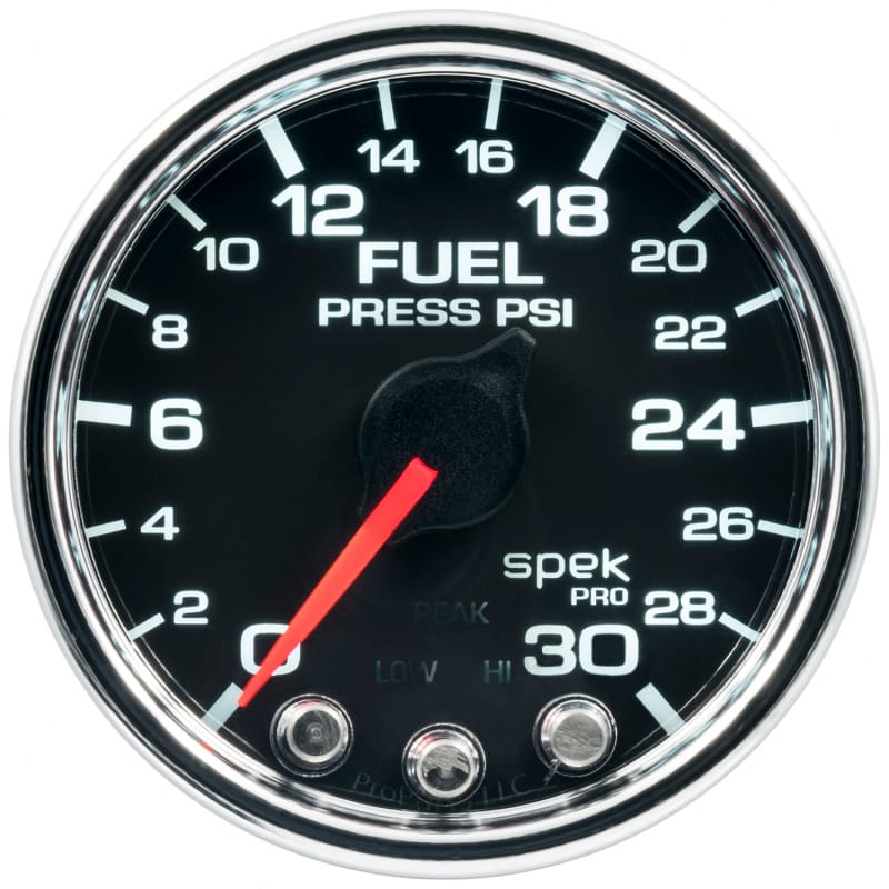 AutoMeter — GAUGE, FUEL PRESS, 2 1/16", 30PSI, STEPPER MOTOR W/PEAK & WARN, BLK/CHRM, SPEK