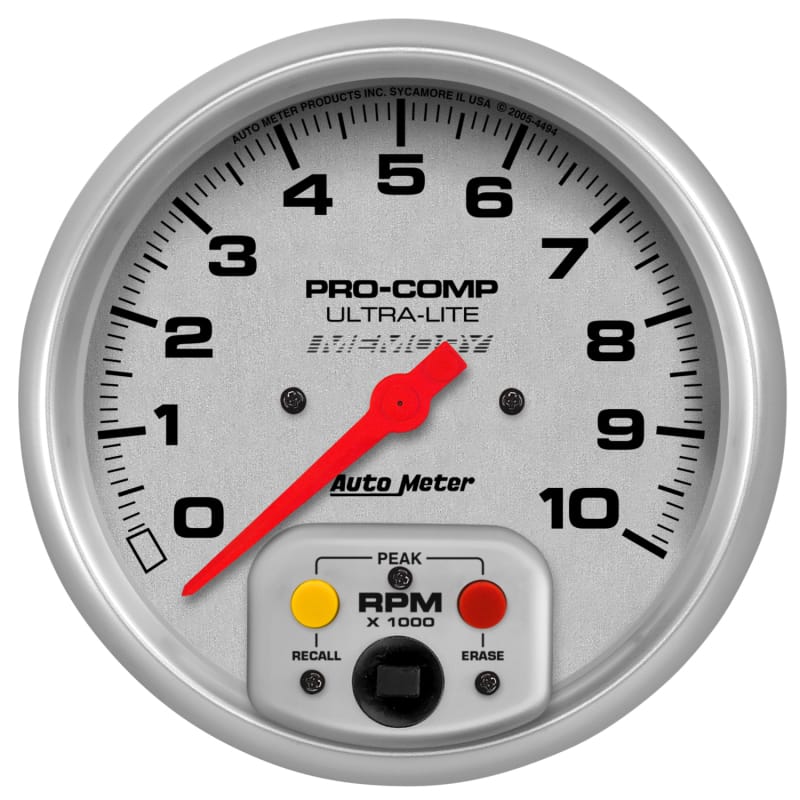 AutoMeter — GAUGE, TACHOMETER, 5" , 10K RPM, IN-DASH W/PEAK RPM MEMORY, ULTRA-LITE